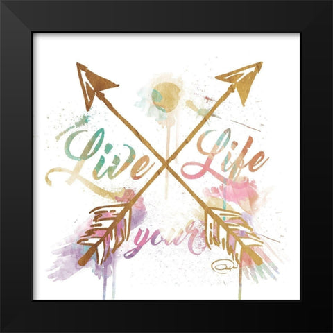 Live Your Life Gold Black Modern Wood Framed Art Print by OnRei