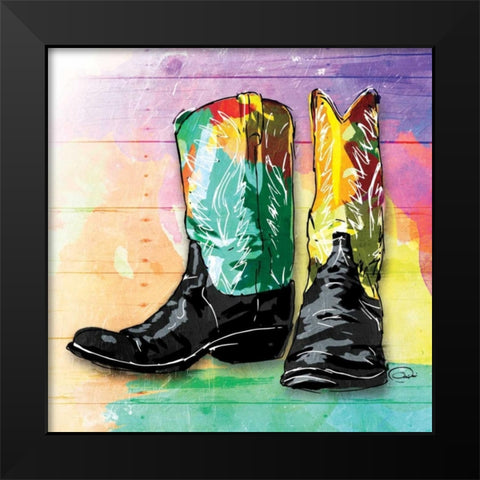 Colorful Boots Black Modern Wood Framed Art Print by OnRei