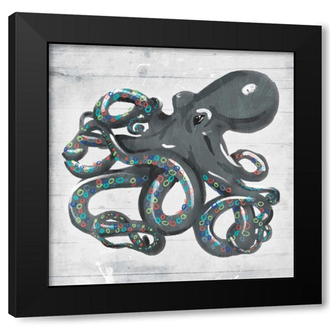 Octo Rings Black Modern Wood Framed Art Print with Double Matting by OnRei