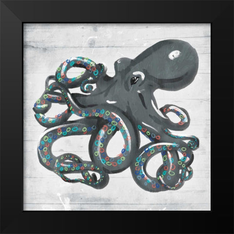 Octo Rings Black Modern Wood Framed Art Print by OnRei