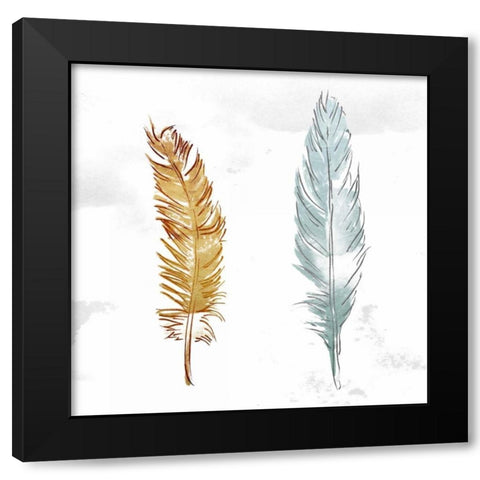 Gold Silver Feather Black Modern Wood Framed Art Print with Double Matting by OnRei