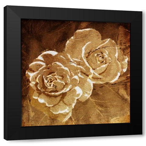 Loving Gold Roses Black Modern Wood Framed Art Print with Double Matting by OnRei