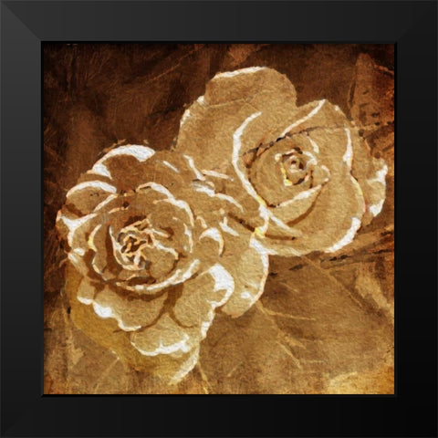 Loving Gold Roses Black Modern Wood Framed Art Print by OnRei