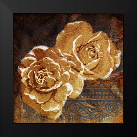 Loving Navy Gold Roses Black Modern Wood Framed Art Print by OnRei