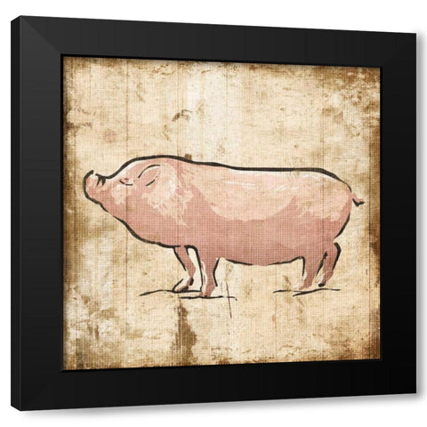 Cream Pig Black Modern Wood Framed Art Print with Double Matting by OnRei