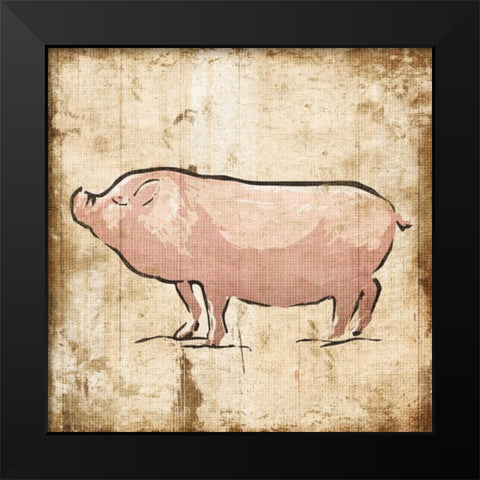 Cream Pig Black Modern Wood Framed Art Print by OnRei