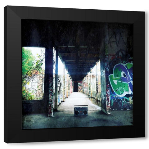 Hallway Boom Black Modern Wood Framed Art Print with Double Matting by OnRei