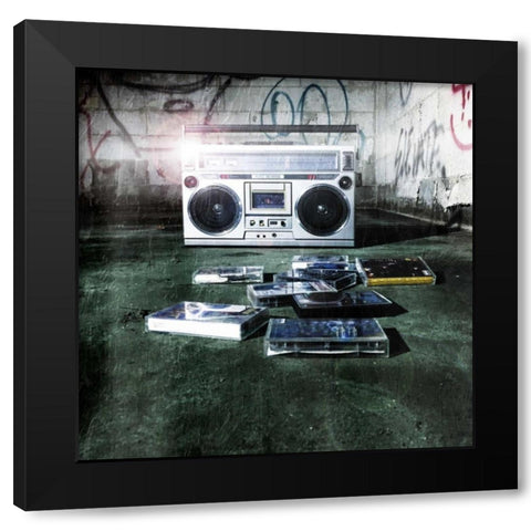 Music Boom Black Modern Wood Framed Art Print with Double Matting by OnRei