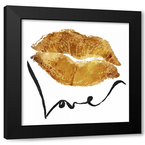 Love Lips Gold Black Modern Wood Framed Art Print with Double Matting by OnRei