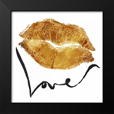 Love Lips Gold Black Modern Wood Framed Art Print by OnRei