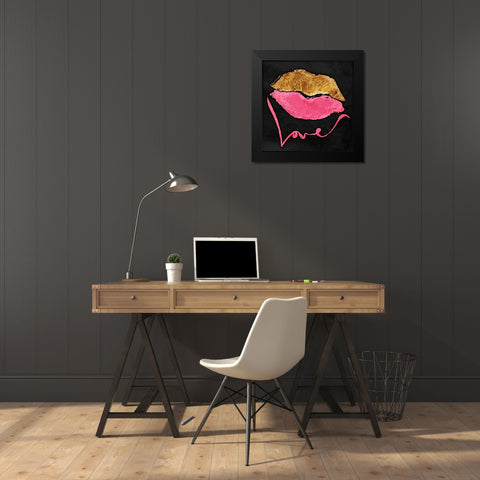 Love Lips Black Modern Wood Framed Art Print by OnRei