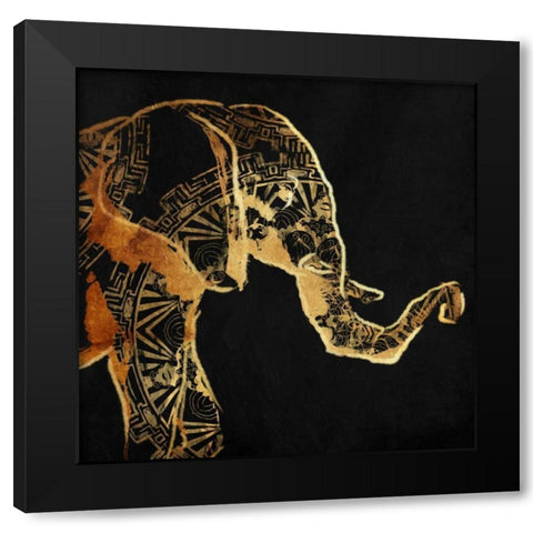 Patterned Elephant Black Modern Wood Framed Art Print with Double Matting by OnRei