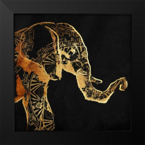 Patterned Elephant Black Modern Wood Framed Art Print by OnRei