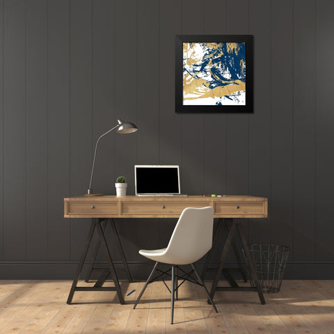 Free Form Blue Black Modern Wood Framed Art Print by OnRei