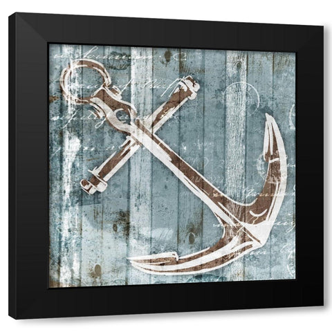 Sketched Anchor Black Modern Wood Framed Art Print with Double Matting by OnRei