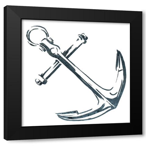 Simple Sketched Anchor Black Modern Wood Framed Art Print with Double Matting by OnRei