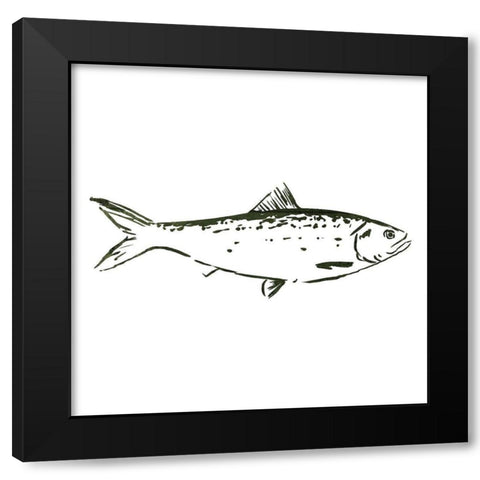 Simple Sketched Fish Black Modern Wood Framed Art Print with Double Matting by OnRei