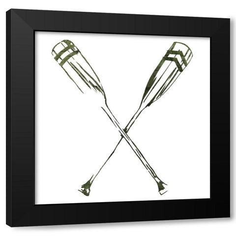 Simple Sketched Oars Black Modern Wood Framed Art Print with Double Matting by OnRei