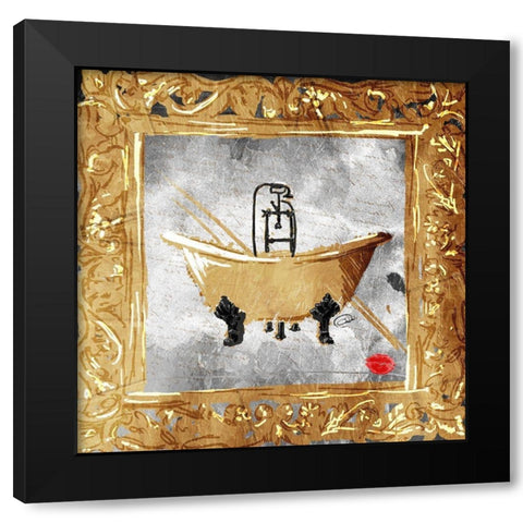 Golden Bath Kiss Black Modern Wood Framed Art Print with Double Matting by OnRei