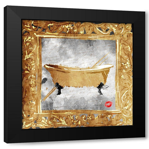 Golden Bath Kiss Mate Black Modern Wood Framed Art Print with Double Matting by OnRei