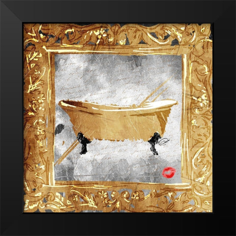 Golden Bath Kiss Mate Black Modern Wood Framed Art Print by OnRei