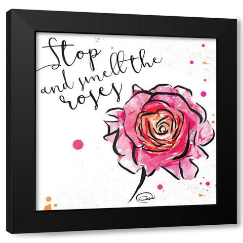 Smell The Roses Black Modern Wood Framed Art Print with Double Matting by OnRei