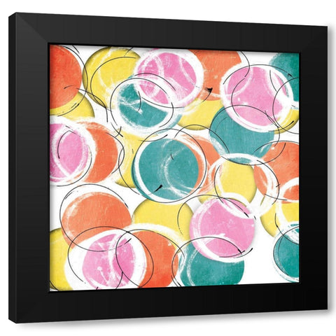 Fun Circles Black Modern Wood Framed Art Print with Double Matting by OnRei