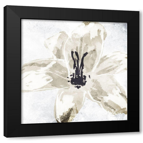 Sketched Cream Flower Black Modern Wood Framed Art Print with Double Matting by OnRei