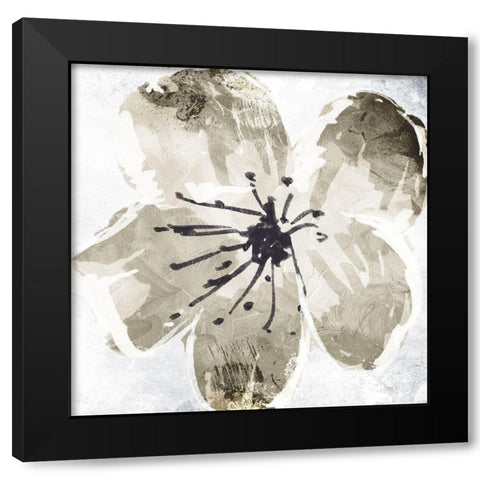 Sketched Cream Flower Mate Black Modern Wood Framed Art Print with Double Matting by OnRei