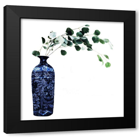 China Vase With Floral Black Modern Wood Framed Art Print with Double Matting by OnRei