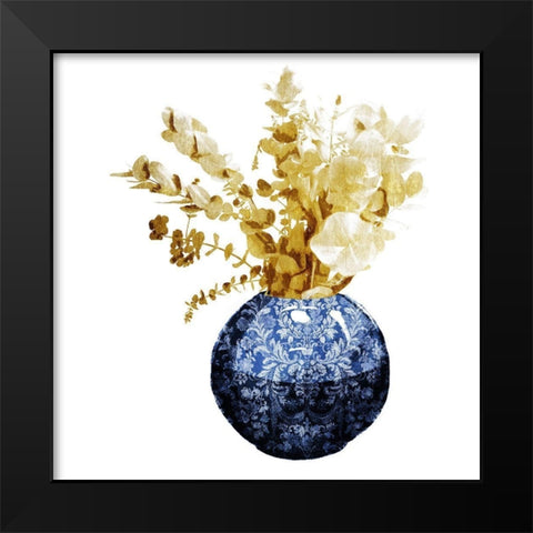 China Vase With Floral Mate Black Modern Wood Framed Art Print by OnRei