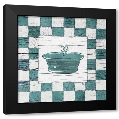 Checkered Bath Black Modern Wood Framed Art Print with Double Matting by OnRei