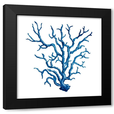 Blue Coral Black Modern Wood Framed Art Print with Double Matting by OnRei