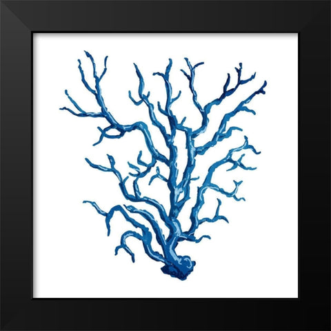 Blue Coral Black Modern Wood Framed Art Print by OnRei