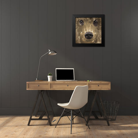 Bear Eyes Black Modern Wood Framed Art Print by OnRei