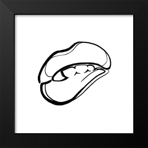 Scribble Lips Black Modern Wood Framed Art Print by OnRei