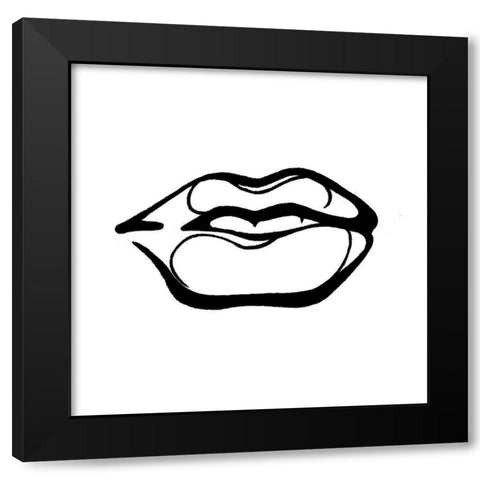 Scribble Lips Mate Black Modern Wood Framed Art Print with Double Matting by OnRei