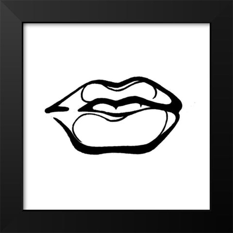 Scribble Lips Mate Black Modern Wood Framed Art Print by OnRei