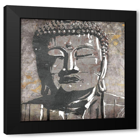 Neutral Buddha Square Black Modern Wood Framed Art Print with Double Matting by OnRei