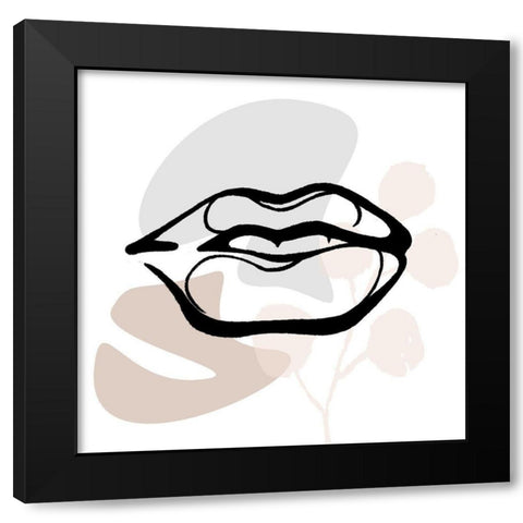 Scribble Lips With Colors Mate Black Modern Wood Framed Art Print with Double Matting by OnRei