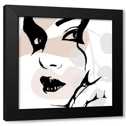 Abstract Lady Black Modern Wood Framed Art Print with Double Matting by OnRei