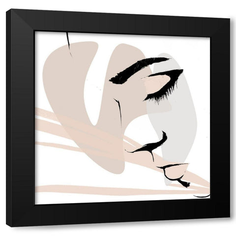 Abstract Face Down Black Modern Wood Framed Art Print with Double Matting by OnRei