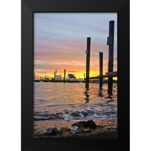 Sunset Harbour Black Modern Wood Framed Art Print by Orlando