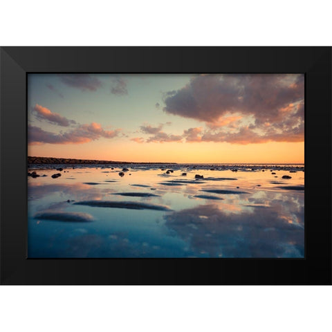 Blue Reflection Black Modern Wood Framed Art Print by Orlando