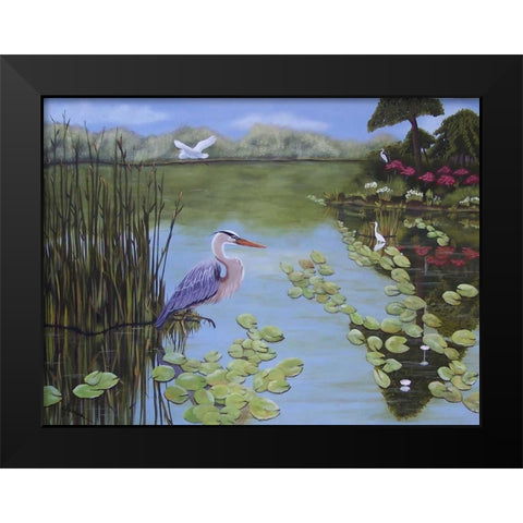 Heron and Egrets Black Modern Wood Framed Art Print by Pearson, Debbie