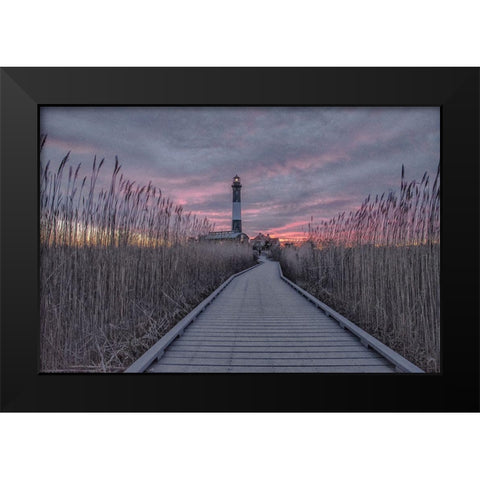 Fire Island Lighthouse Sunrise Black Modern Wood Framed Art Print by DeLuca, Pat