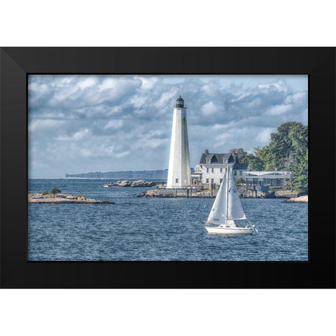 New London Harbor Lighthouse Black Modern Wood Framed Art Print by DeLuca, Pat