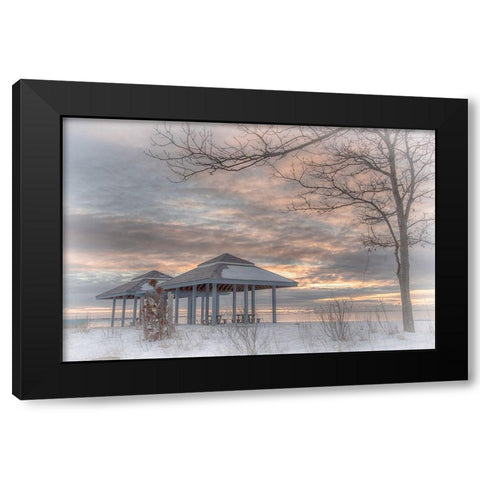Blue Point Sunrise Black Modern Wood Framed Art Print with Double Matting by DeLuca, Pat