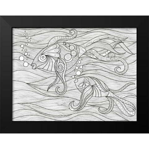 Fish Conversation Black Modern Wood Framed Art Print by Varacek, Pam