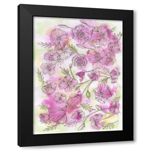 Floral Pinks Black Modern Wood Framed Art Print by Varacek, Pam